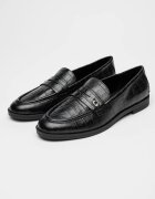GUESS Кожени мокасини с шагрен Черен