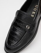 GUESS Кожени мокасини с шагрен Черен