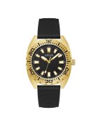 GUESS Мъжки часовник GW0715G3M - 42мм - корпус от стомана - силиконова каишка - златист цвят - черна каишка - водоустойчивост 5 ATM