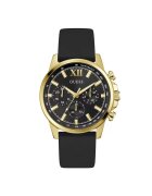 GUESS Мъжки часовник GW0913G2 - кварцов механизъм - черна силиконова каишка - диаметър 44 мм - златист цвят