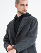 GUESS Палто с вълна Austin с раздвоен ревер Tъмносив