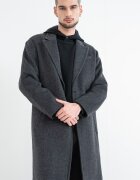 GUESS Палто с вълна Austin с раздвоен ревер Tъмносив