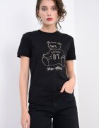 GUESS Памучна тениска с декоративни камъни Черен