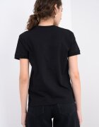 GUESS Памучна тениска с декоративни камъни Черен