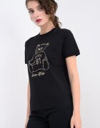 GUESS Памучна тениска с декоративни камъни Черен