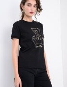 GUESS Памучна тениска с декоративни камъни Черен