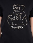 GUESS Памучна тениска с декоративни камъни Черен