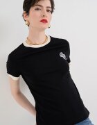 GUESS Памучна тениска с контрасти Слонова кост/Черен