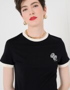GUESS Памучна тениска с контрасти Слонова кост/Черен