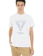 GUESS Памучна тениска с овално деколте Бял/Прашно синьо
