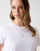 GUESS Памучна тениска с триъгълно лого Бял