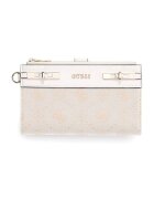 GUESS Портфейл Melinda с монограм и цип - Бял/Кафяв