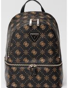 GUESS Раница от еко кожа с цип и монограм - Тъмнокафяв/Бежов