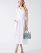 GUESS Разкроена памучна рокля Бял