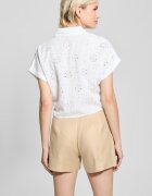 GUESS Риза с лиосел с бродерии и къси ръкави - Бял/Прозрачен