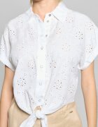 GUESS Риза с лиосел с бродерии и къси ръкави - Бял/Прозрачен