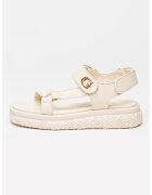 GUESS Сандали с равна платформа и велкро - Слонова кост