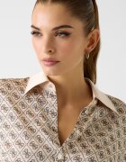 GUESS Сатинирана риза с лого Черен/Кафяв/Бежов