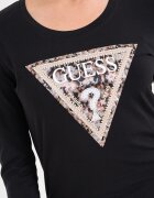 GUESS Слим блуза с лого с декоративни камъни Черен