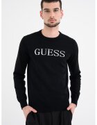 GUESS Слим пуловер с лого - Черен