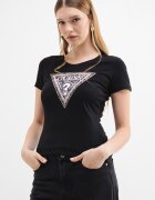 GUESS Слим тениска с лого Черен/Кафяв