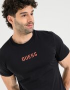 GUESS Слим тениска с лого Черен/Керемидено червено