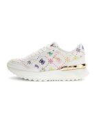 GUESS Спортни обувки от еко кожа с монограм - Бял/Сламеножълт/Тъмночервен