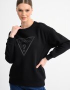 GUESS Суитшърт с паднали ръкави и лого от декоративни камъни Черен