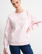 GUESS Суитшърт с паднали ръкави и лого от декоративни камъни Пастелнорозов/Сребрист