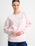 GUESS Суитшърт с паднали ръкави и лого от декоративни камъни Пастелнорозов/Сребрист