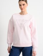 GUESS Суитшърт с паднали ръкави и лого от декоративни камъни Пастелнорозов/Сребрист