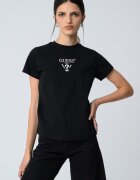 GUESS Тениска с бродирано лого Черен/Мръснобял