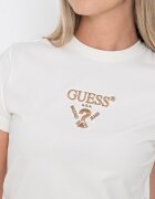 GUESS Тениска с бродирано лого Златист/Слонова кост
