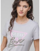 GUESS Тениска с декоративни камъни - Светло сив/Розово/Сребрист
