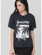GUESS Тениска с графика - Бял/Tъмносив