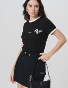 GUESS Тениска с лого Черен/Крем