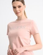 GUESS Тениска с лого и овално деколте Прашно розово/Сребрист