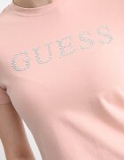 GUESS Тениска с лого и овално деколте Прашно розово/Сребрист