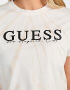 GUESS Тениска с лого Избеляло черно/Мръснобял