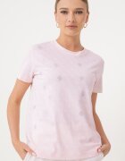 GUESS Тениска с монограм Бял/Розово/Сребрист