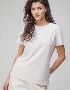GUESS Тениска с овално деколте и лого Слонова кост