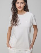 GUESS Тениска с овално деколте и лого Слонова кост