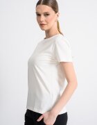 GUESS Тениска с овално деколте и лого Слонова кост/Светло бежово