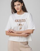 GUESS Тренировъчна памучна тениска с пайети Златист/Слонова кост