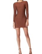 HERVE LEGER Rochie bodycon cu maneca lunga - Кафяв
