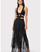 HERVE LEGER Rochie cu franjuri si decolteu adanc in V - Черен