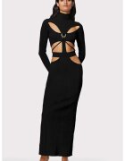 HERVE LEGER Rochie lunga cu guler inalt si cu decupaje - Черен