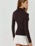 HiCCUP Дамска блуза slim fit тъмнокафяво Тъмнокафяв