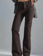 HiCCUP Дамски дънки High Waist Flare висока талия широк крачол кафяво-бежови деним