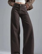 HiCCUP Дамски дънки High Waist Flare висока талия широк крачол кафяво-бежови деним